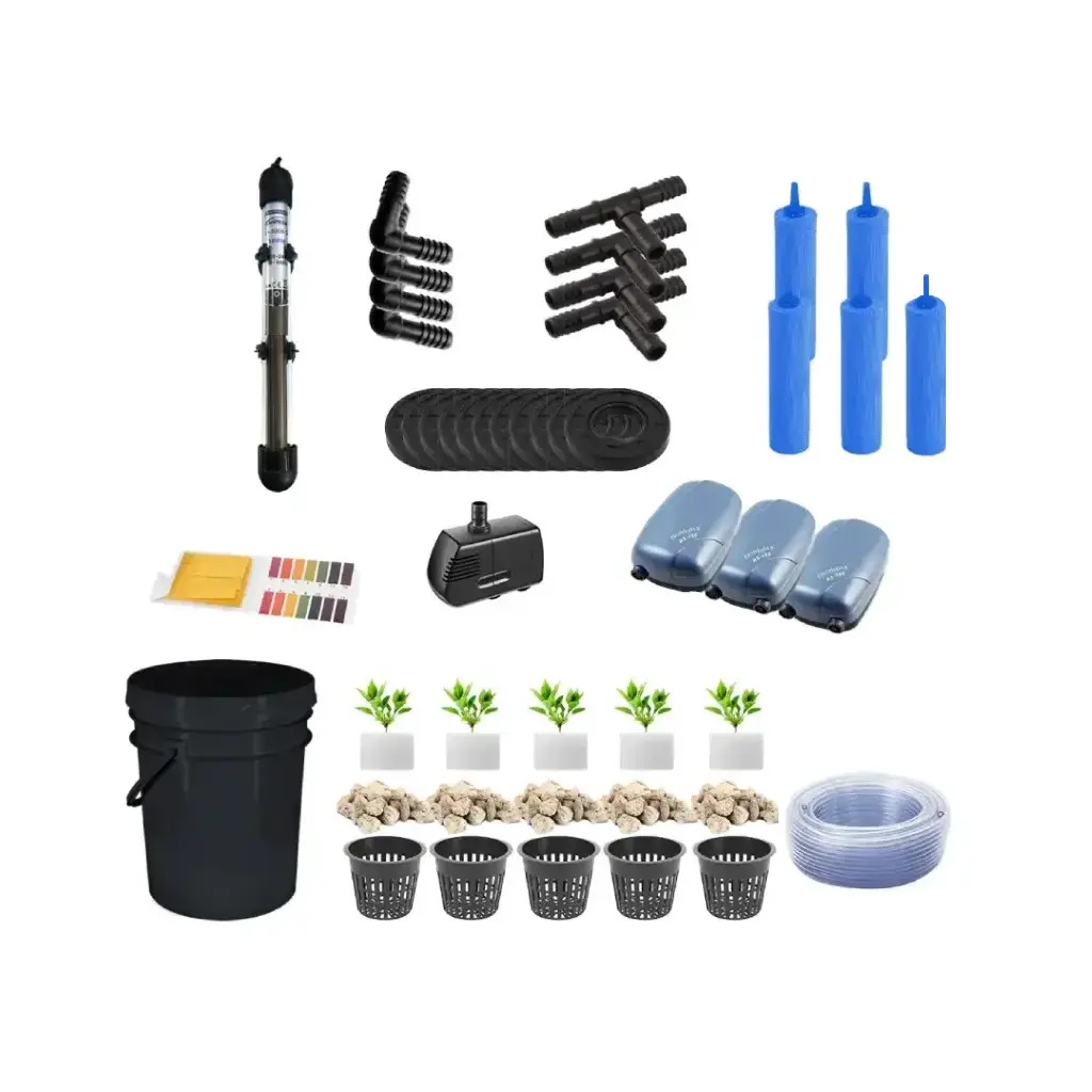 Grow Pot RDWC 16L Kit Sistema hidropônico de 6 baldes com bombas de ar, vasos de rede e reservatório de água (1/2")