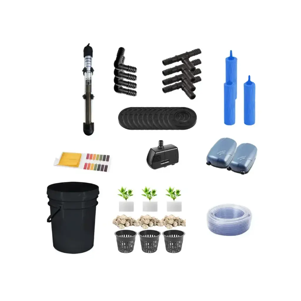 Grow Pot RDWC 20L Kit Sistema hidropônico de 4 baldes com bombas de ar, potes mesh e reservatório de água