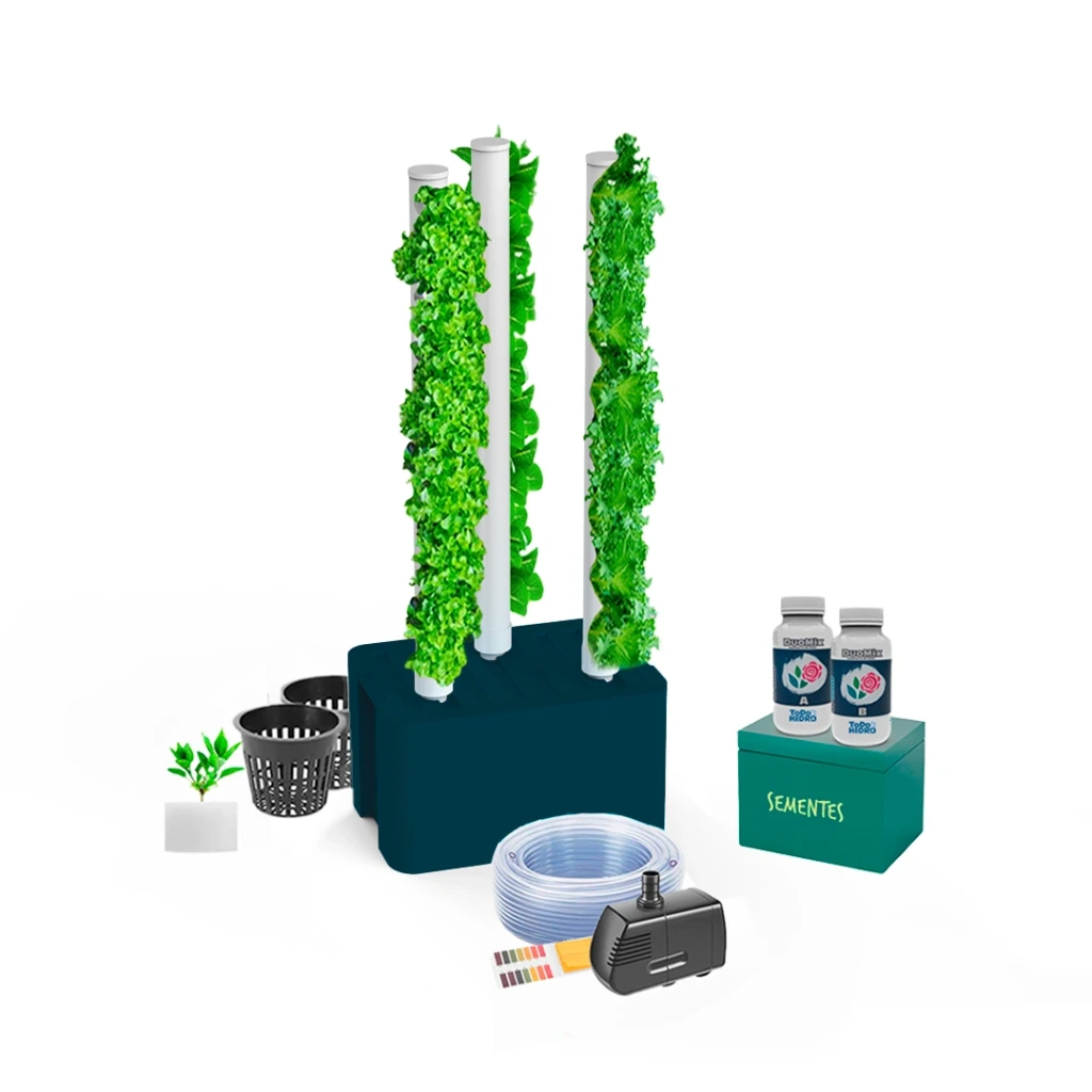 Kit Hidropônico N14 Sistema Torre para 24 Plantas, Jardim Completo com Nutrientes, Sementes e Acessórios