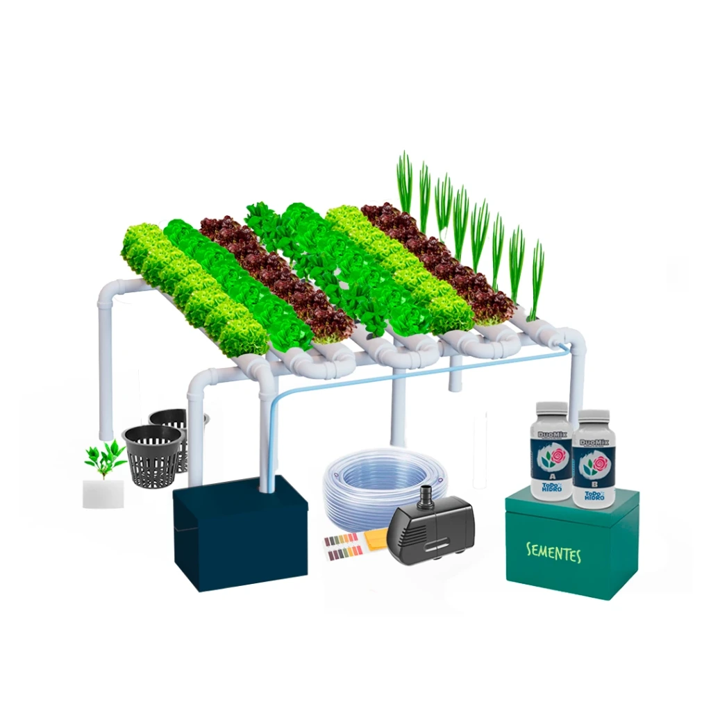 Kit Hidropônico N15 Sistema NFT para 64 Plantas, Jardim Completo com Nutrientes, Sementes e Acessórios