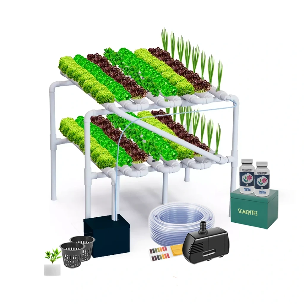 [KIT-00122] Kit Hidropônico N16 Sistema NFT para 128 Plantas, Jardim Completo com Nutrientes, Sementes e Acessórios