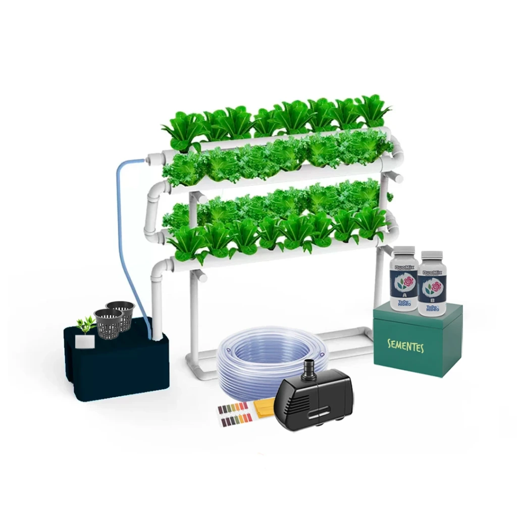 [KIT-00131] Kit Hidropônico N2 Sistema NFT para 32 Plantas, Jardim Completo com Nutrientes, Sementes e Acessórios