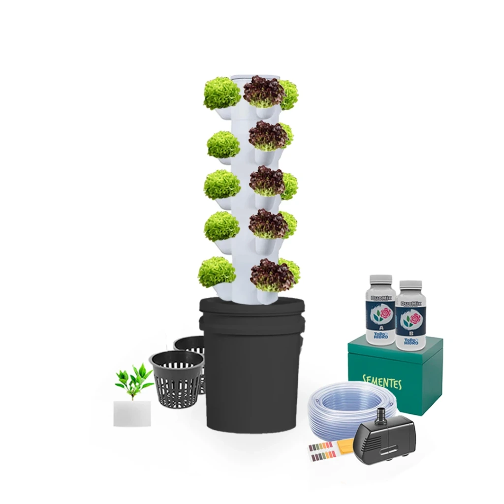 [KIT-00143] Kit Hidropônico N6 Sistema Torre para 20 Plantas, Jardim Completo com Nutrientes, Sementes e Acessórios