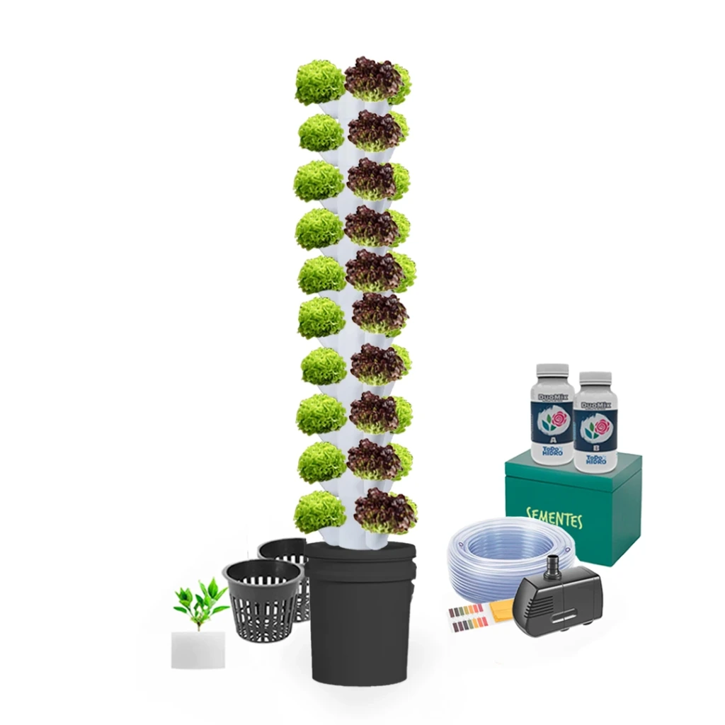 Kit Hidropônico N6P Sistema Torre para 52 Plantas, Jardim Completo com Nutrientes, Sementes e Acessórios