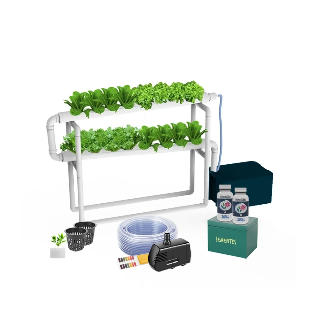 Kit Hidropônico N7 Sistema NFT para 16 Plantas, Jardim Completo com Nutrientes, Sementes e Acessórios