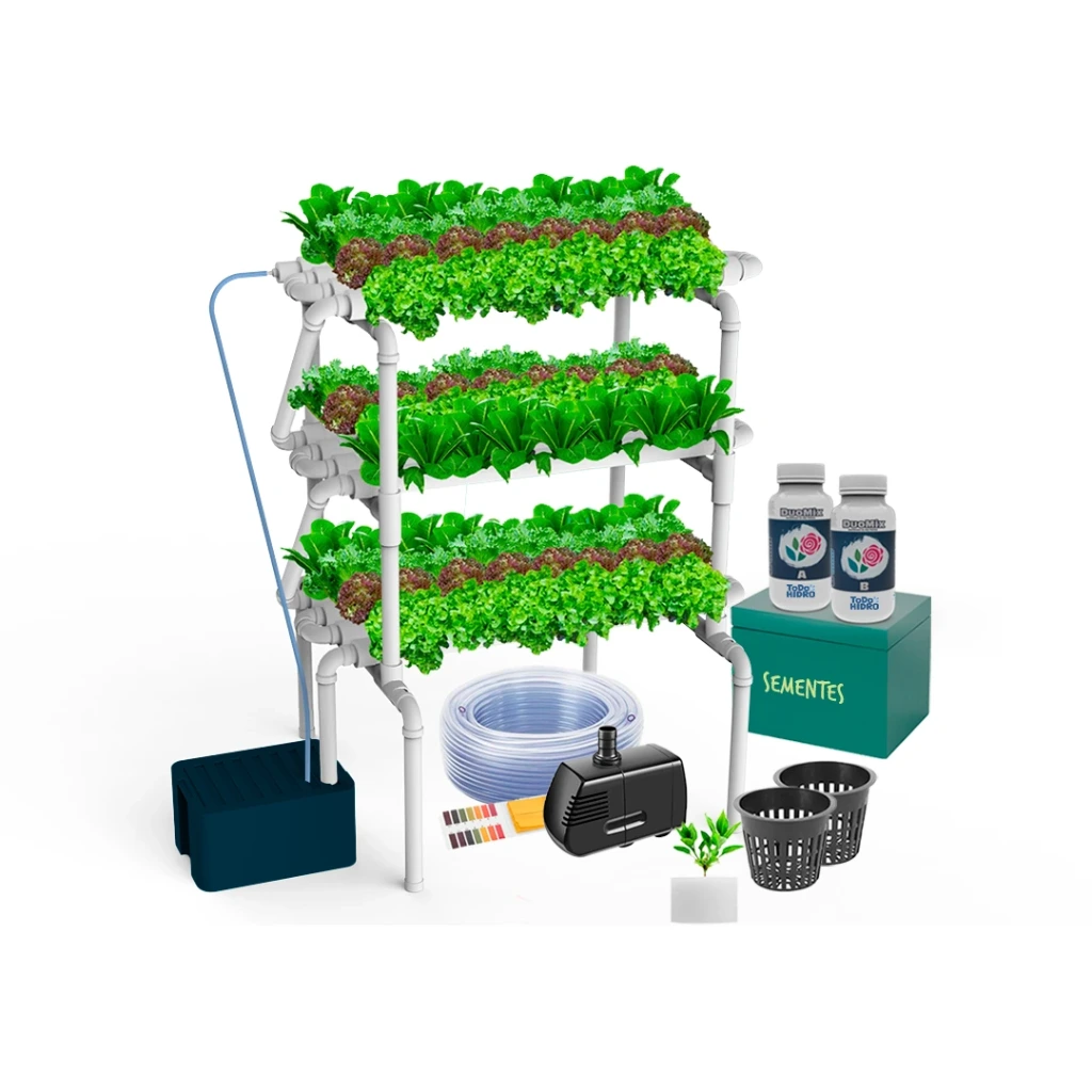 [KIT-00152] Kit Hidropônico N8 Sistema NFT para 96 Plantas, Jardim Completo com Nutrientes, Sementes e Acessórios