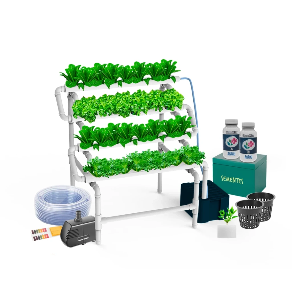 Kit Hidropônico N9 Sistema NFT para 32 Plantas, Jardim Completo com Nutrientes, Sementes e Acessórios