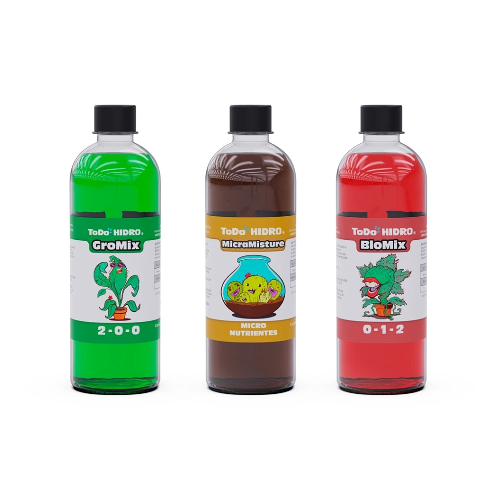 Tri-Pack ou Linha Mix (GroMix + MicraMisture + BloMix), fertilizante profissional para o cultivo intensivo de flores e árvores frutíferas.