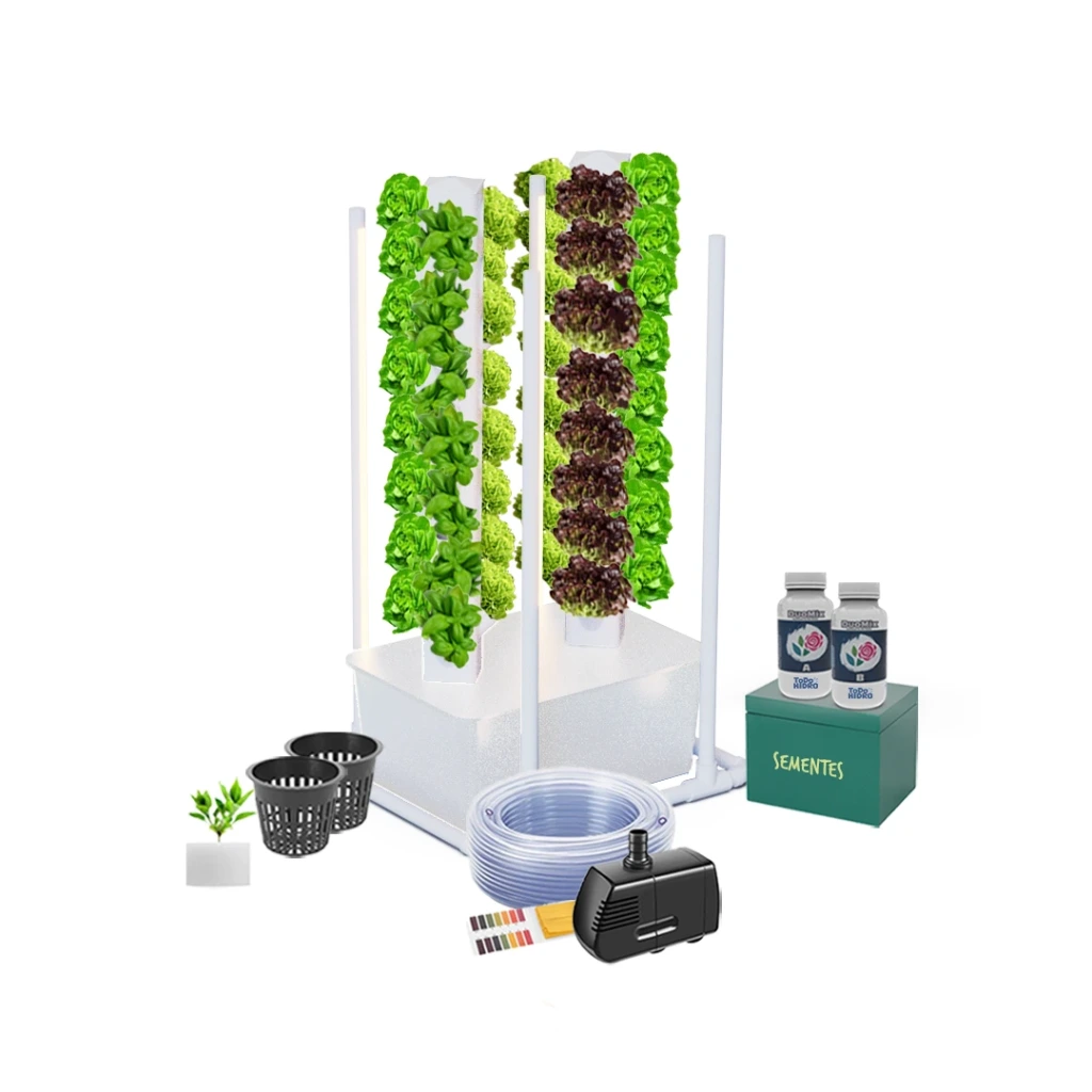 Kit Hidropônico N17 Sistema Torre para 76 Plantas, Jardim Completo com Nutrientes, Sementes e Acessórios (110V, Não)